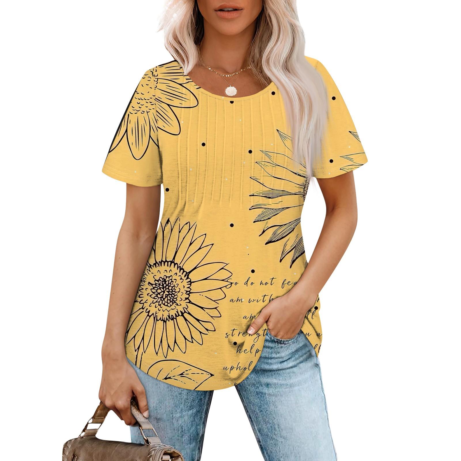 

Женская летняя модная повседневная плиссированная футболка с коротким рукавом и круглым вырезом с принтом Топ M