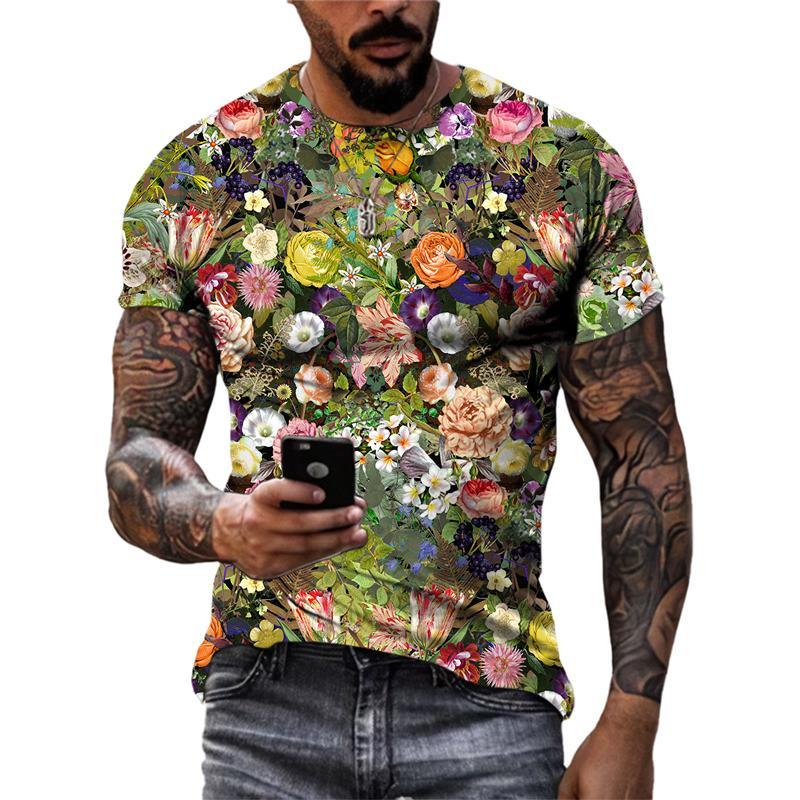 Fashion Beautiful Personality Plant Flowers 3D Print T-shirts Summer Street Style Men