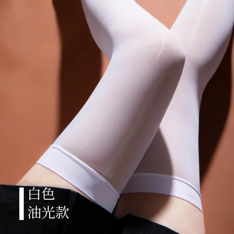 JK Stockings Long Tube Knee High Socks Women Oil Shiny White Silk Socks Translucent Ultra-thin Tights Girls Thigh High Stocking