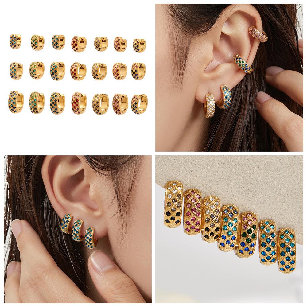 18k Gold-Plated Stainless Steel Plaid Zircon Earrings