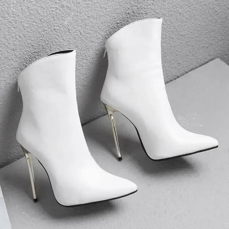 Fashion Size 34-48 Sexy Shoe 12cm High Heel Women Black Sexy Point Toe Ankle Boots Autumn Dress Shoes