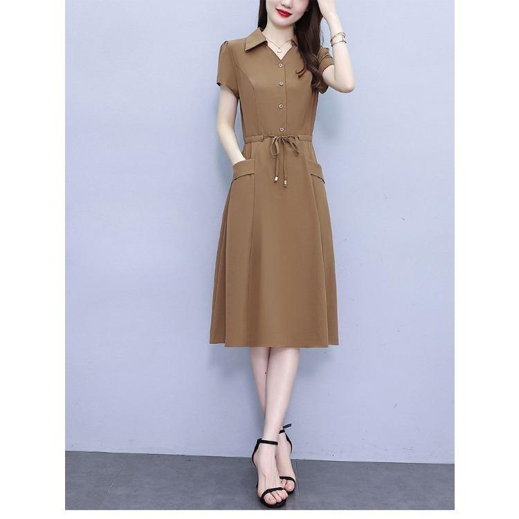 Fashion Summer Stretch Dress Elegant Slimming Midi Wrap Waist Flowy Dress