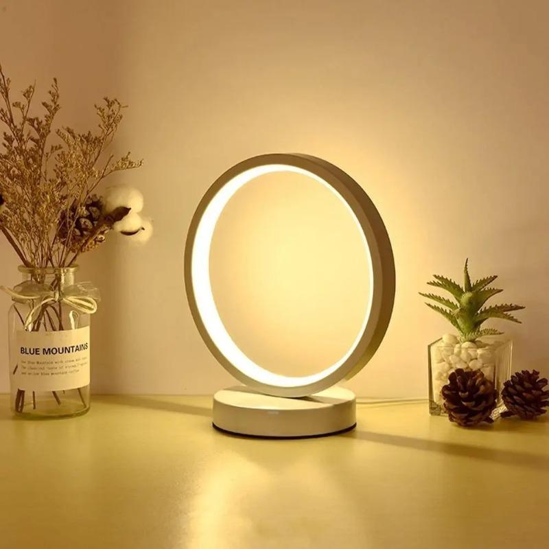 Round LED Table Lamp Modern Creative Night Light USB Plug in Reading Lamp for Bedroom Indoor Household Art Home Decoration