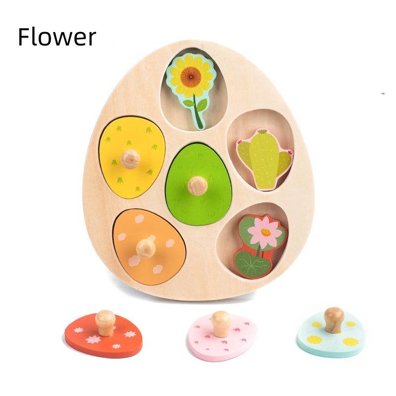 Holzeier Puzzle Montessori Spielzeug Blume Insekt Steckpuzzle Zuordnungsspiele Feinmotorik Frühe Lernspielzeuge Geschenke für Kleinkinder