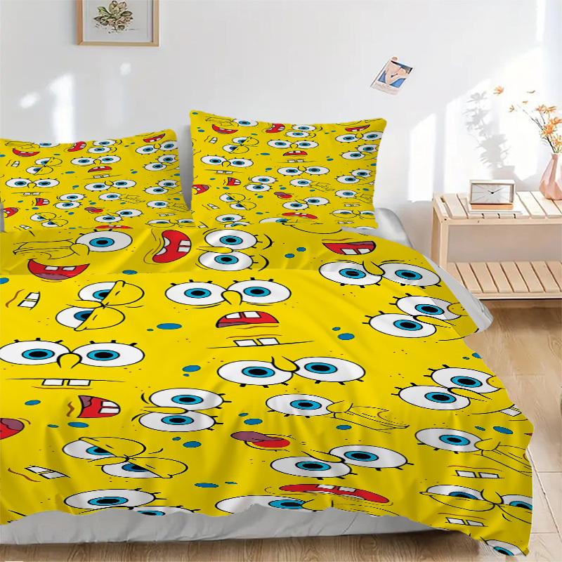 3pcs Bedding Set SpongeBob Expressions Includes 1 Comforter + 2 Pillowcases, Without Pillow Inserts, Soft Comfortable, Lightweight Breathabl