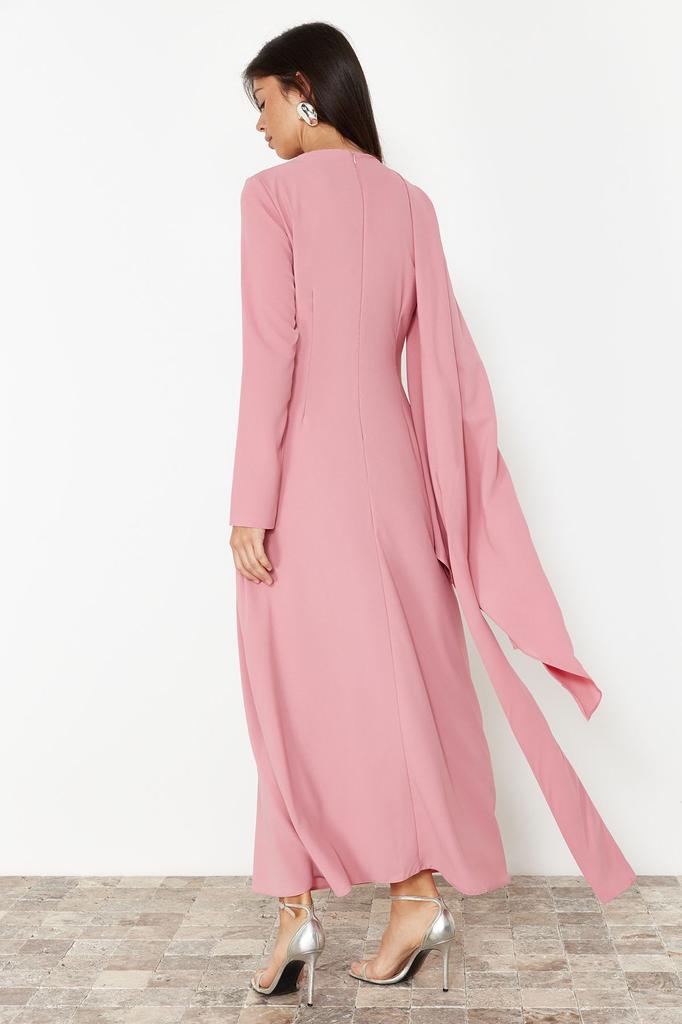 Women's Fashion Navy Blue Shawl Detailed Evening Dress Unlined Dress