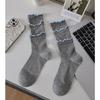 Ladies Thin Fashion Cake Lace Solid Color Stitching Vertical Bar Boneless Calf Pile Socks