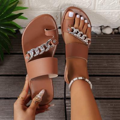 Sandali piatti da donna taglia grande estate nuovi popolari infradito con catena decorativa da spiaggia 36-43