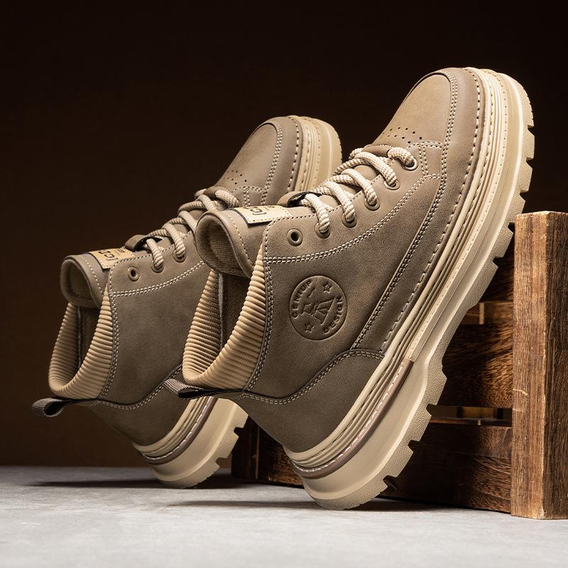 Retro Extra Large Size Leather Shoes Men's Shoes Leather Surface High Top Shoes Short Boots Martin Boots Spring and Autumn New British Chinese 