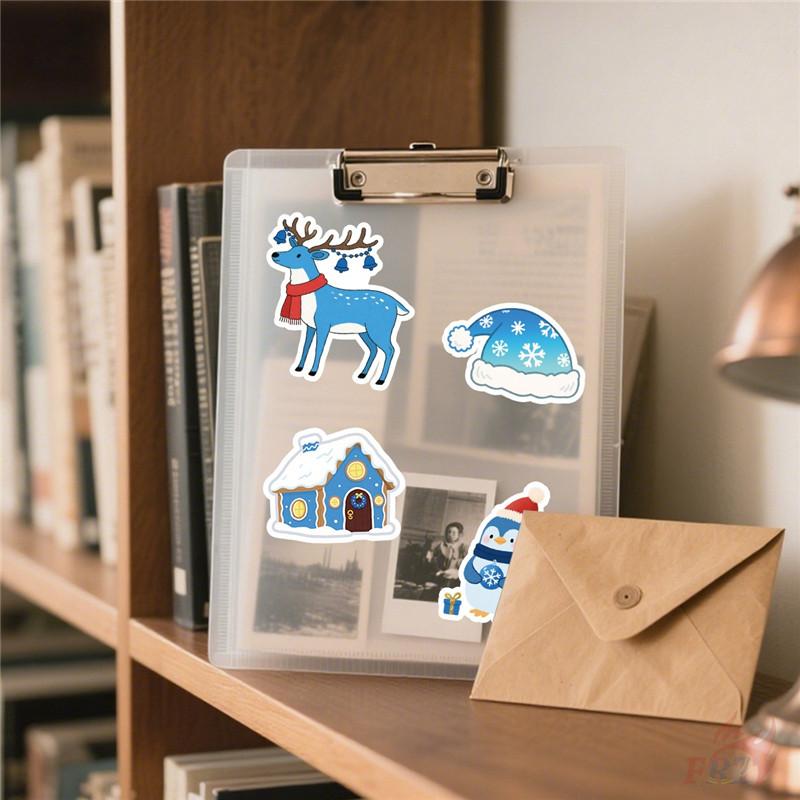 50Pcs/100Pcs Blue Merry Christmas Stickers DIY Fashion Waterproof Doodle Decals Stickers