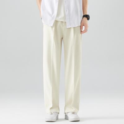 Calças Casuais de Verão Masculinas Poliéster Respirável Moda Coreana Calças de Cintura Elástica Semi Larga Calças Retas Soltas Drapeadas