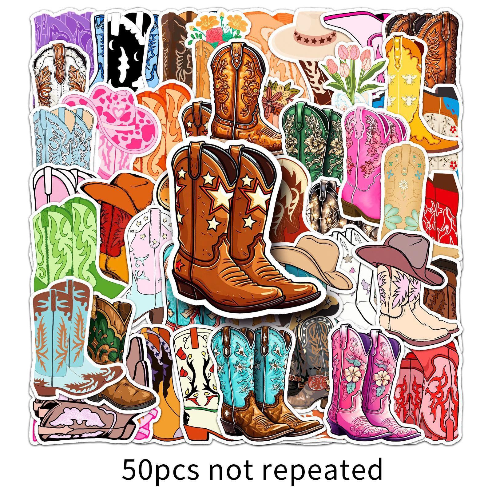 50 Colorful Cowboy Boot Stickers: Cartoon Horse Boot Graffiti, Waterproof Decoration for Journals