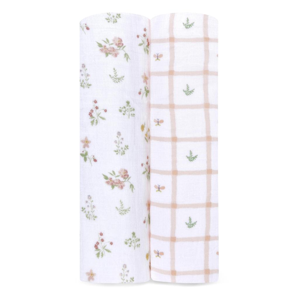 Aden + Anais Floral Swaddles, Set of 2, 112x112cm, Muslin Cotton Swaddles for Newborns, Perfect for Nighttime Crying, SWADAEESWC20033