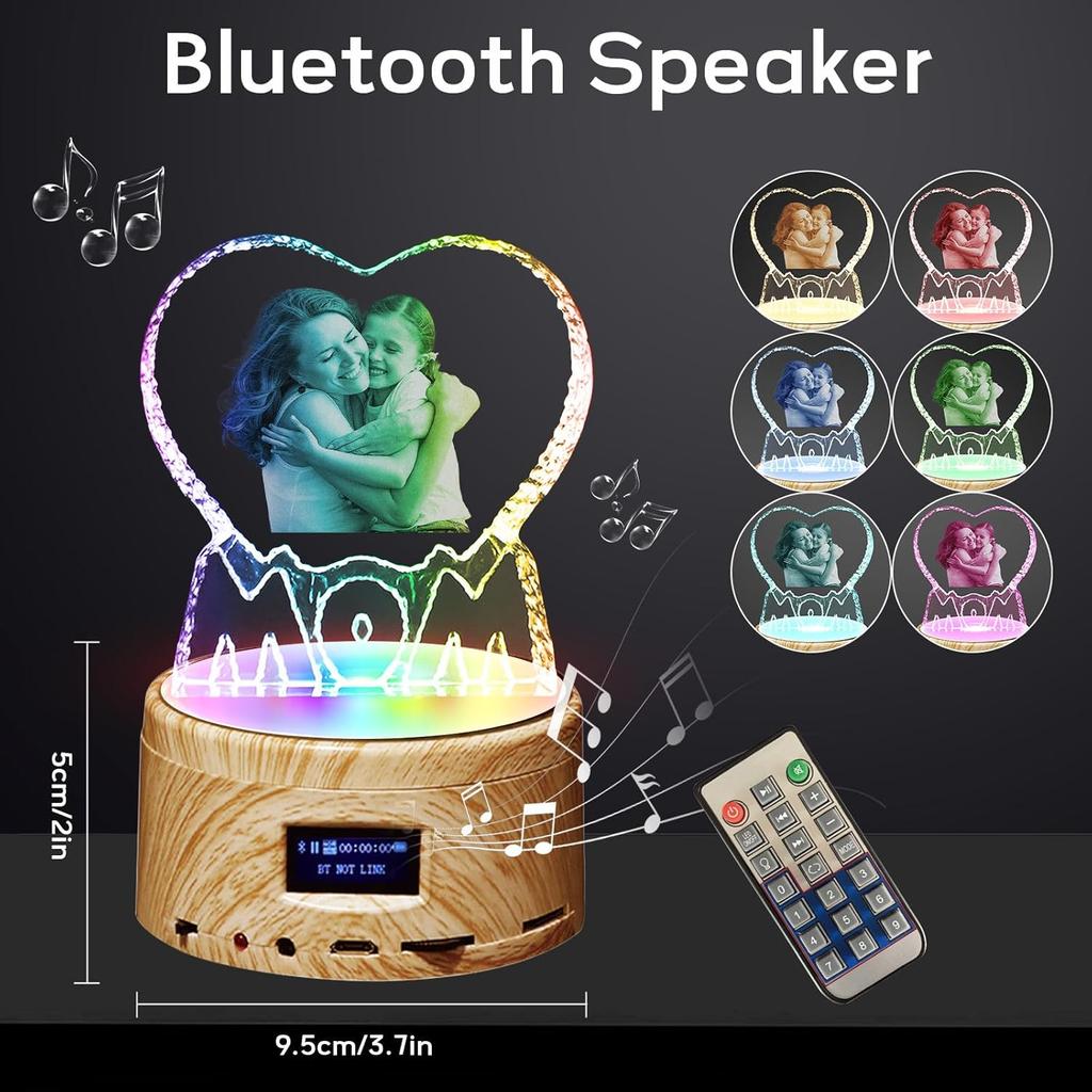 Custom 3D Crystal Photo, Personalized 3D Crystal Night Light Heart-shaped Photo Frame, Best Gift for Couple Love Women Men Wedding (MOM)