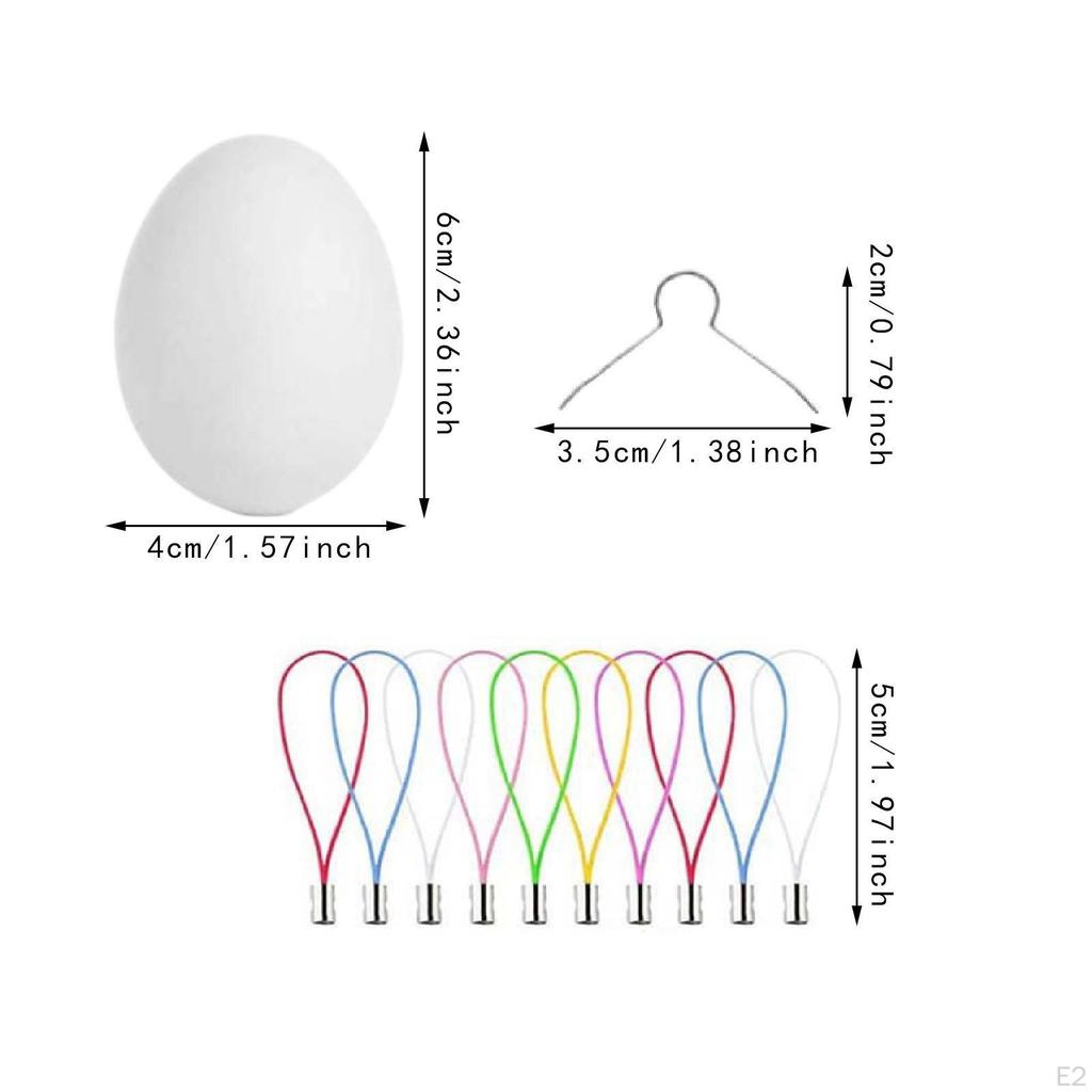 50 Pieces DIY Unpainted Easter Eggs Kit Supplies with Lanyard Chains and Insert Rings Hanging