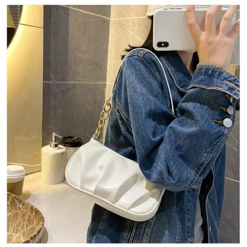 Solid Color Pleated Cloud Armpit Bag Fashionable Women's Handbag New Design Chain Shoulder Armpit Bag Women's Shoulder Bag