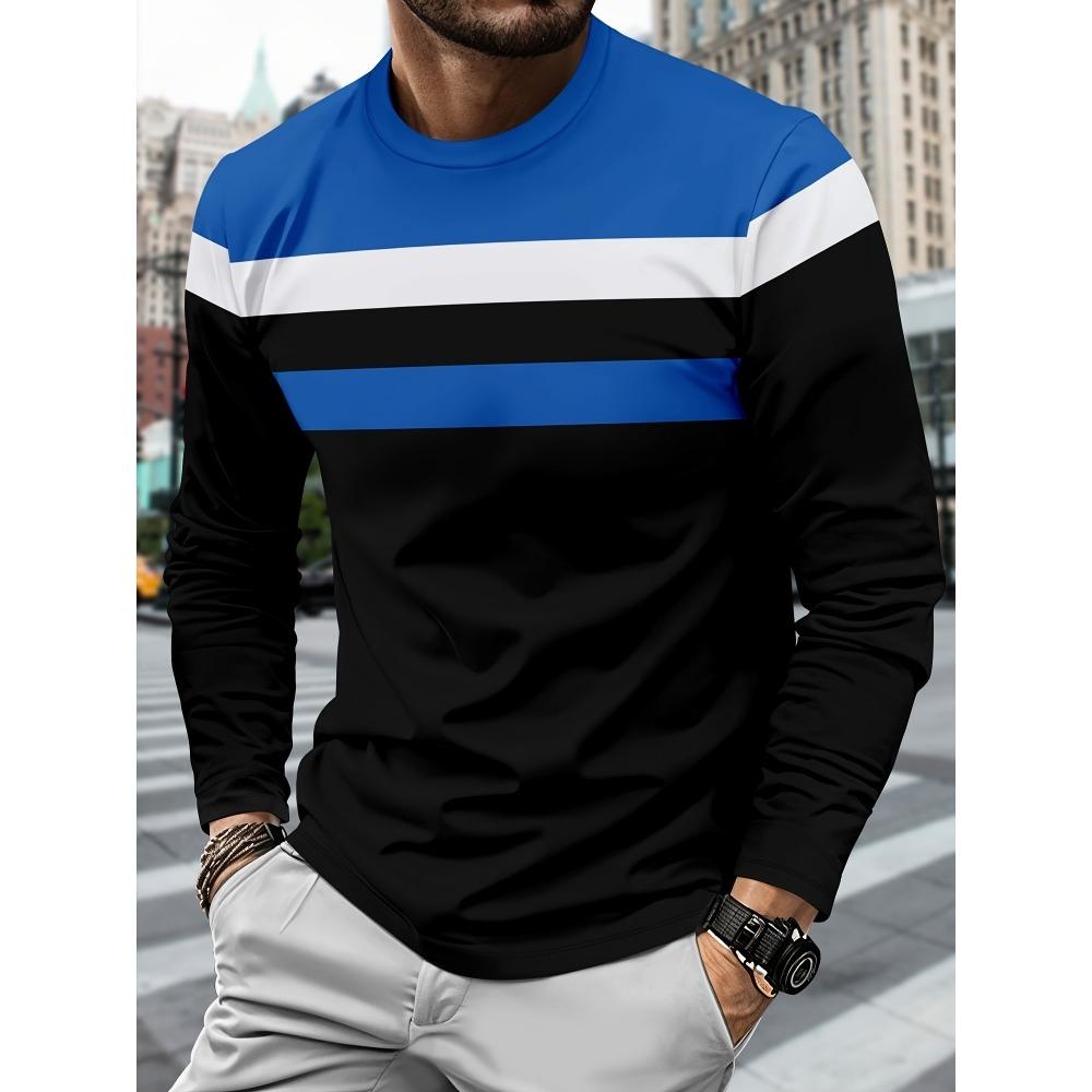 2025 New Men's Casual Long-sleeved Striped and Eagle Emblem Breathable Round-neck Long-sleeved T-shirt Multi-functional Clothing