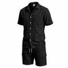 Men's Summer Linen Lapel Casual Shirt & Shorts Set: Breathable Cotton Two-Piece Workwear
