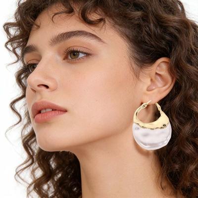 Elegant Faux Pearl Earrings Irregular Shape Geometric Earrings  Anniversary Jewelry