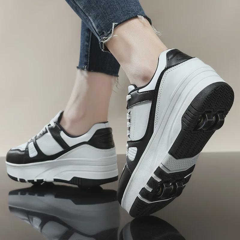 Children's Leather 4-Wheel Running Shoes & Roller Skates - For Boys and Girls