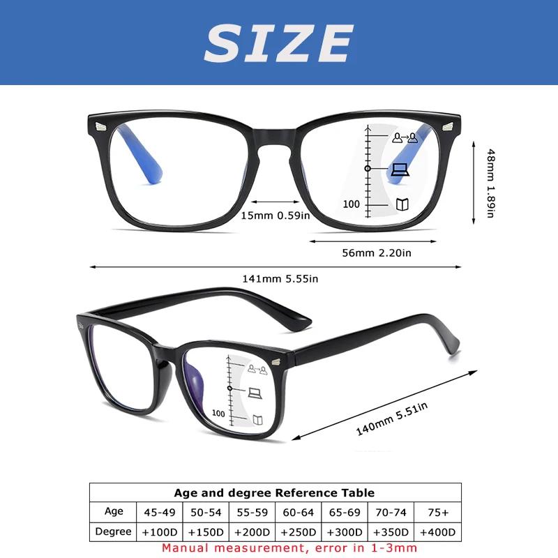 Square Multifocal Progressive Reading Glasses Men Fashion With Diopters Anti-glare Computer Eyeglasses Women UV400