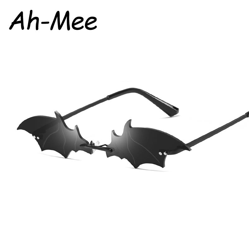 Small Cat Eye Sunglasses Women Luxury Brand Halloween Rimless Punk Sun Glasses Bat Shape Unique Eyeglasses Men Uv400