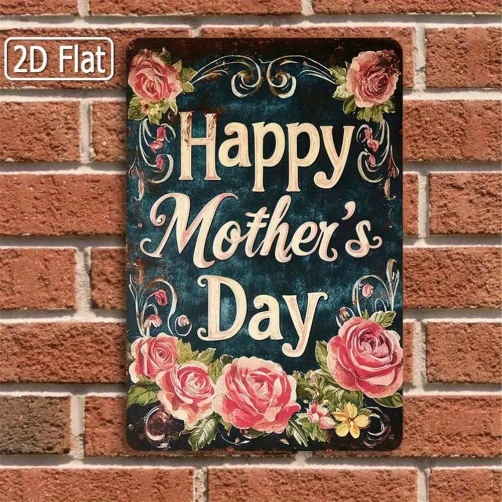 Vintage Mother's Day Tin Sign 8x12 Inch Pink Roses Floral Metal Wall Decor Rustic Farmhouse Gift