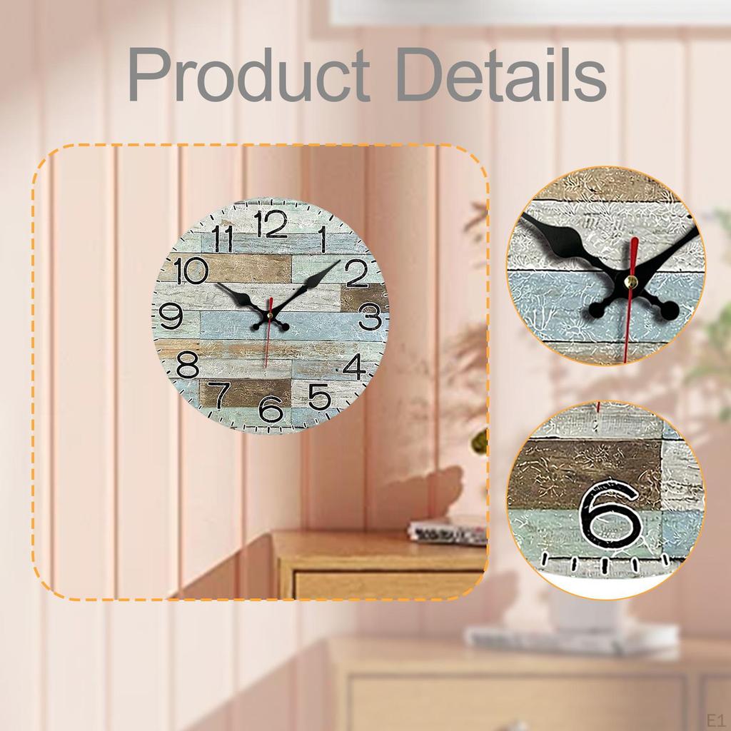Wood Wall Clock Non Ticking Rustic Creative Arabic Numerals Hanging Decor for Bar Office