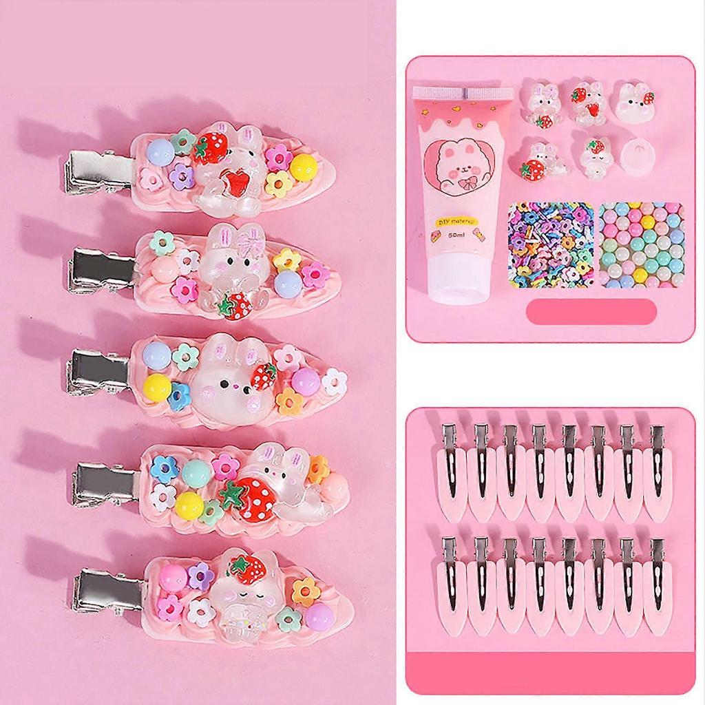 DIY Hair Clips Kit 5pcs Resin Plastic Stainless Steel Cartoon Kids