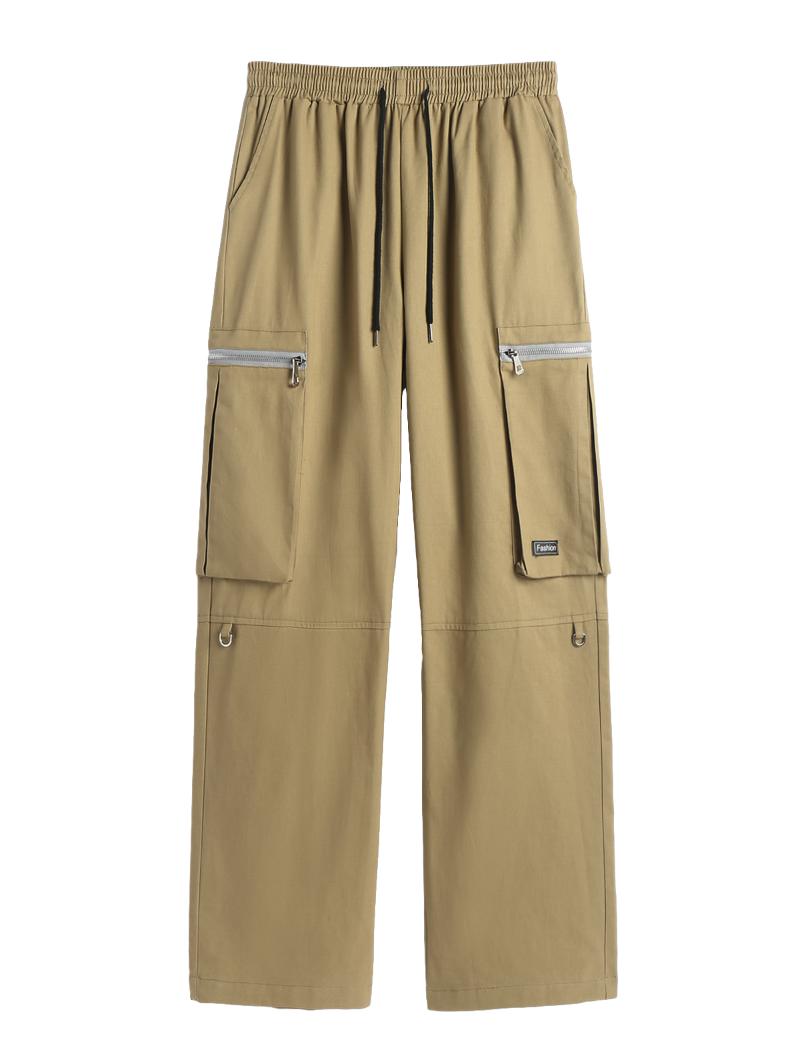 

ZAFUL Однотонные широкие брюки-карго с завязками на молнии и карманами XXL света кофе