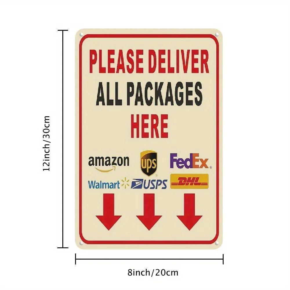 Modern 'Please Deliver All Packages Here' Arrow Aluminum Sign | Durable Indoor/Outdoor Wall Decor | Ideal for Office
