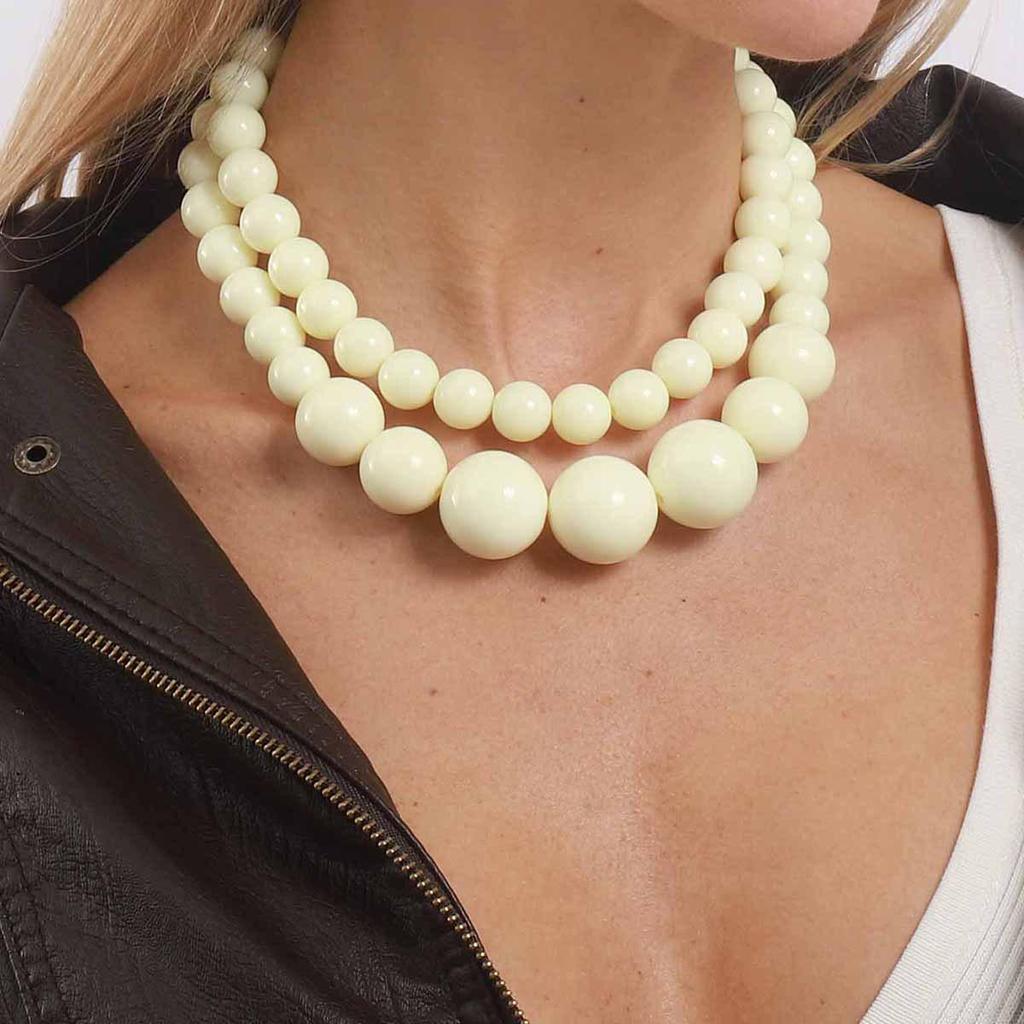 Retro Double Layer Resin Beaded Necklace - Exaggerated Layered Handmade Collarbone Chain