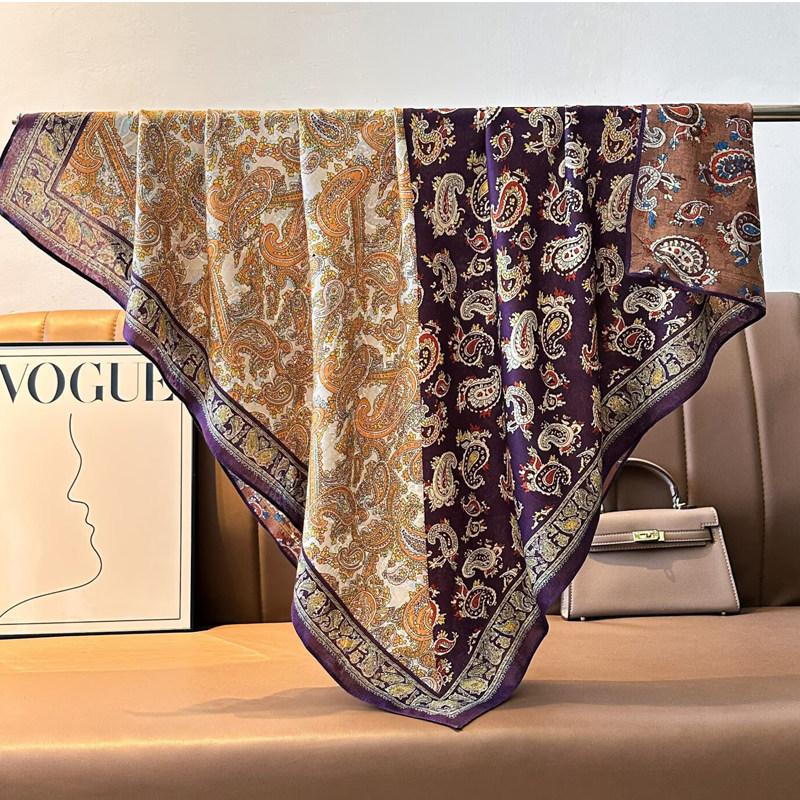 91 Retro Double-sided Velvet Large Square Scarf Women's New Spring and Autumn Foreign Style Fashion Cashew Flower Silk Scarf Neck Scarf Shawl