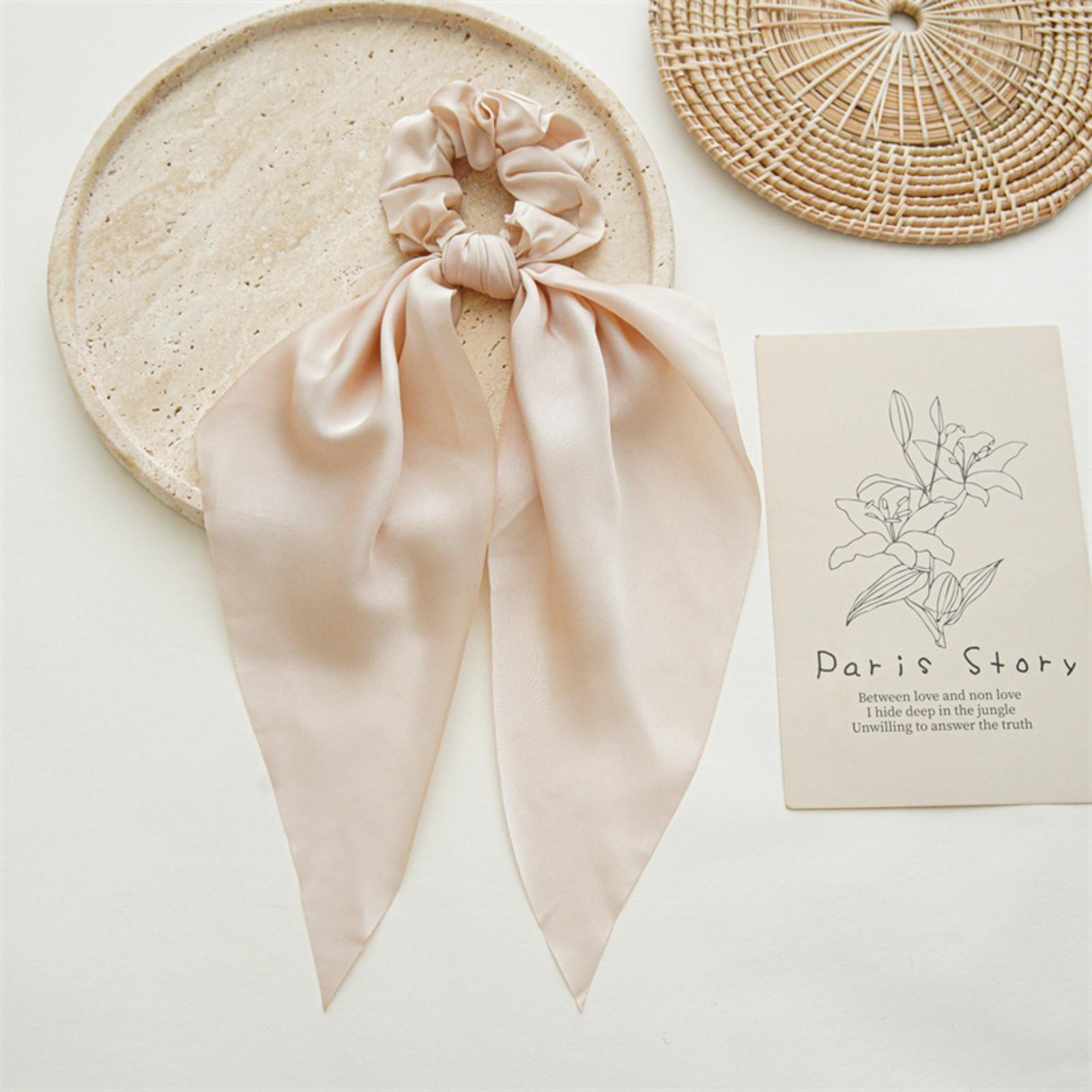 

Satin Fabric Hair Scrunchie with Long Flowing Ribbon Bow Design for Women and Girls Suitable for Daily and Formal Wear One Size