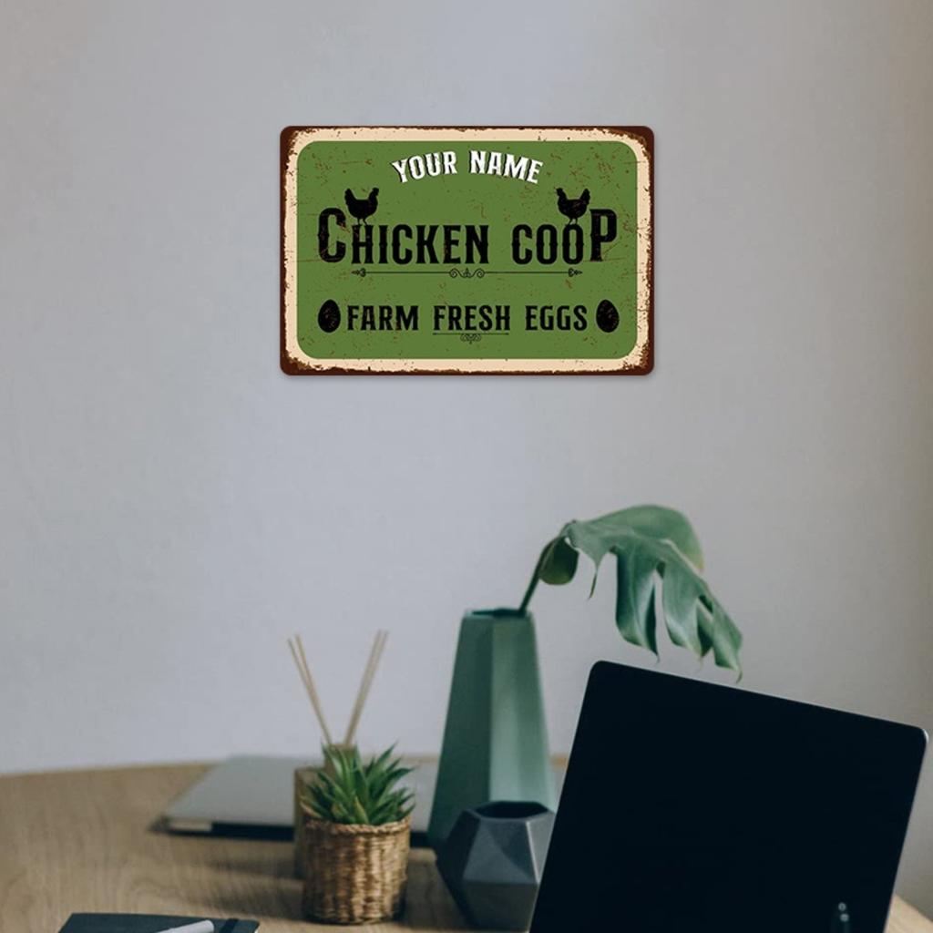 Custom Metal Chicken Sign Farmhouse Decor Personalized Name Plate Barn Art