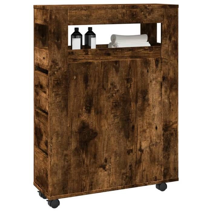 VidaXL Meuble étroit de salle de bain à roulettes chêne fumé, rangement de salle de bain étroit, rangement étroit pour salle 855272
