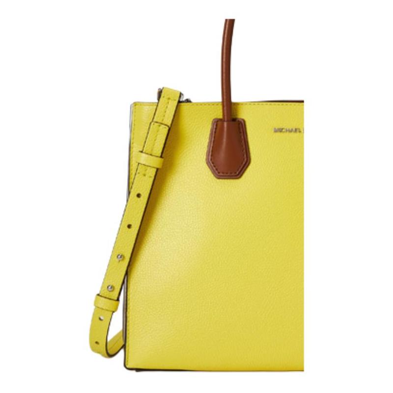 Michael Kors Luggage Series Mercer Letter LOGO Lock Accordion Bag Cow Leather Handbag Women's Bright Yellow/acorn Brown/white