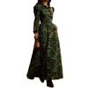 Retro style plant berry print long-sleeved long dress dark green waist design autumn outdoor wear elegant atmosphere