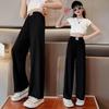 2024 Girls' Summer Ice Silk Straight-Leg Pants - Thin, Loose, Long-Leg Design for Big Kids