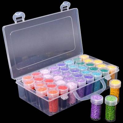 1 40-cell Clear Plastic Jewelry Storage Box Large Capacity Storage Container with 64-cell Sticker Label for Diamond Painting and Diy Bead Storage