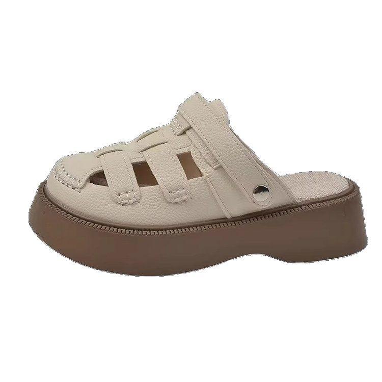 [Uncle Shoes] thick-soled Roman sandals women's summer two-wear bag head and half slippers 2025 new beach hole shoes