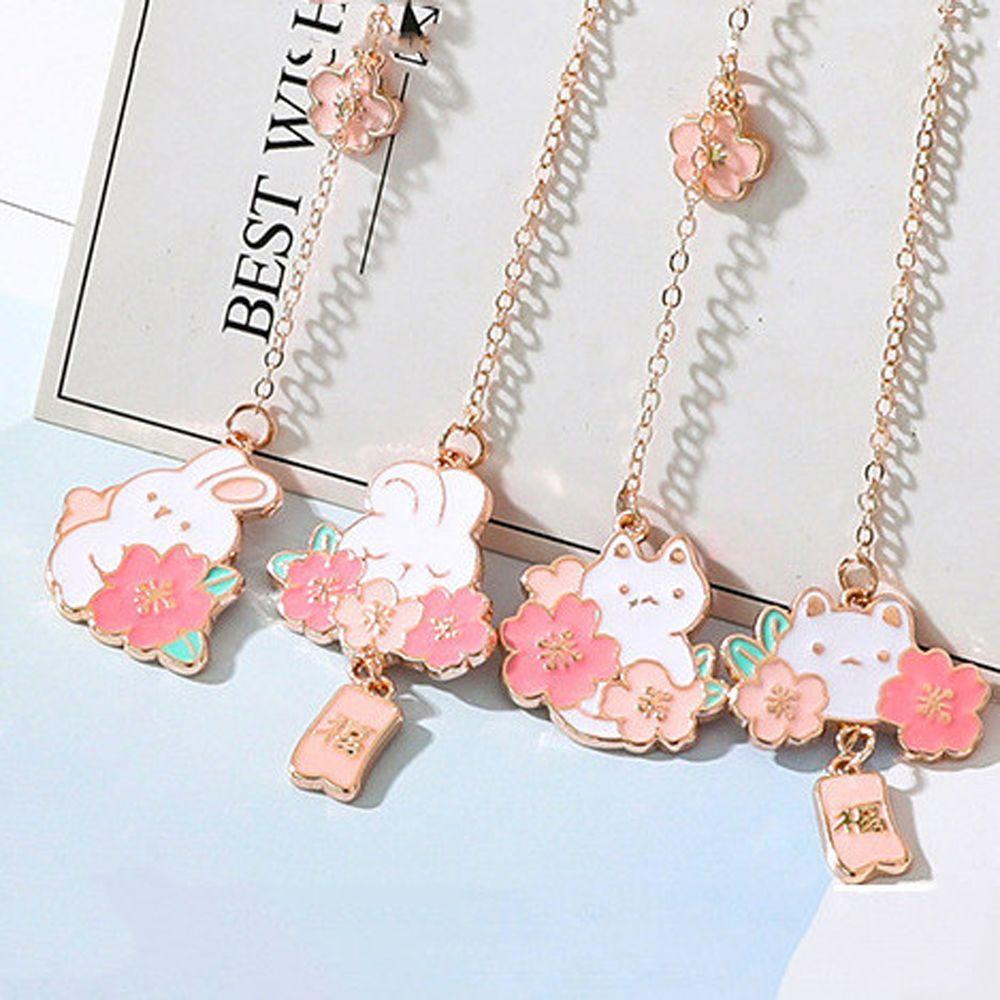 of Page Book Clips Reading Paper Clips Romantic Sakura Rabbit Pendant Bookmark Metal Bookmark