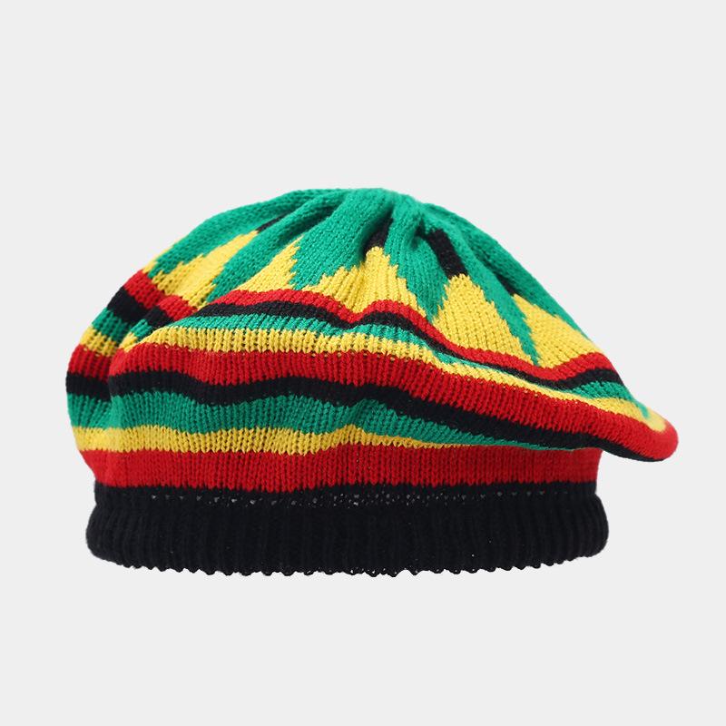 Wig Braided Hat Women's Vintage Yellow-Green Patchwork Beret Men's Halloween Yarn Knitted Hat