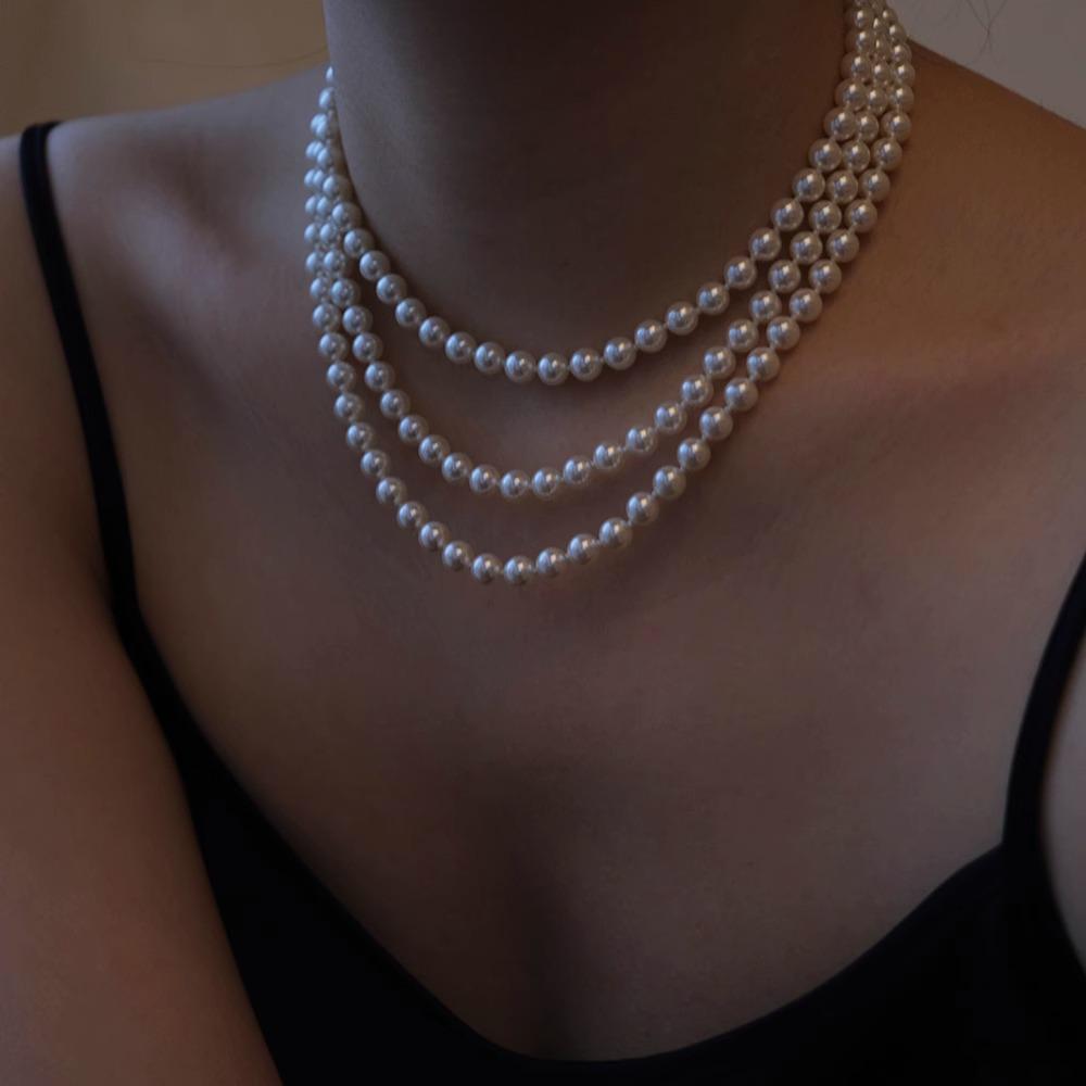 Elegant Multi-Way Glass Pearl Necklace with Clasp - Influencer Style