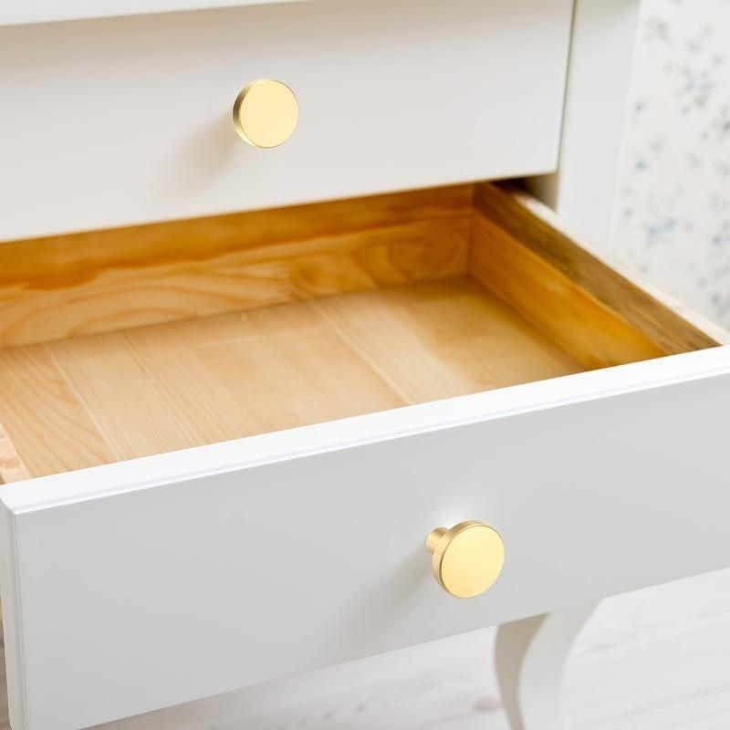 10 ks Zlatě leštěné kovové knoflíky na zásuvky, 20x25mm - Odolné rukojeti s jedním otvorem pro skříňky, šatní skříně a komody, včetně šroubů