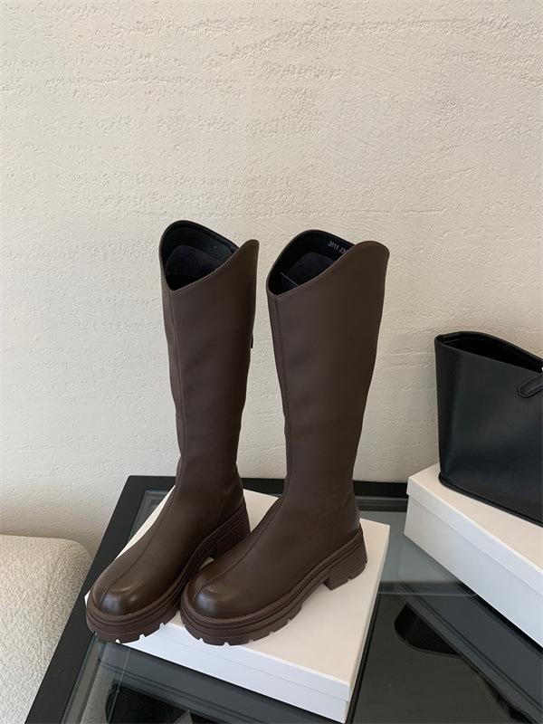 2025 New Autumn and Winter Round Head Thick Legs Big Tube Circumferential Knight Boots Elastic High Boots But Knee Boots Women's Boots