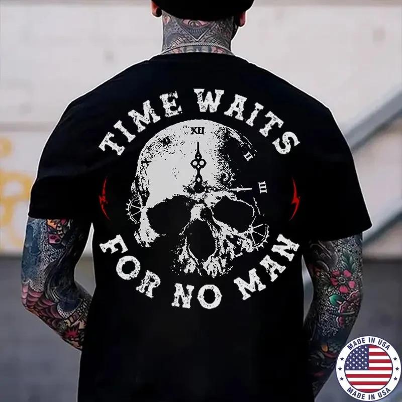 TIME WAITS FOR NO MAN Skull Clock Print Men s Unisex T-Shirt M