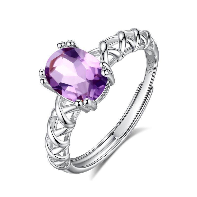 Natural Topaz Ring S925 Silver Inlaid Simple Daily Versatile Women's Colorful Treasure Large Particle Hand Jewelry Gift