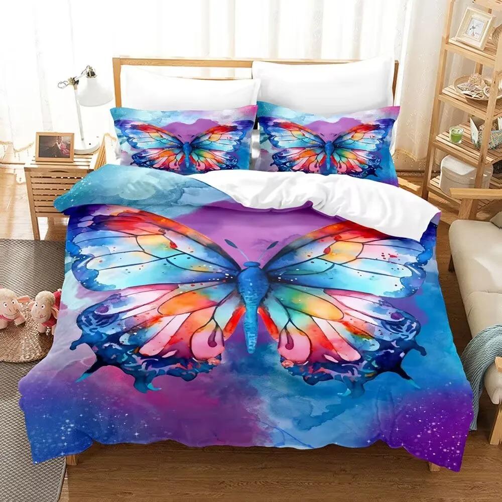 Bunte Schmetterling Bettwäsche Set 3D Druck Luxus Weich Schwerelos Fantastisch Kind Junge Mädchen Geburtstag King Queen Twin Größe Bettbezug