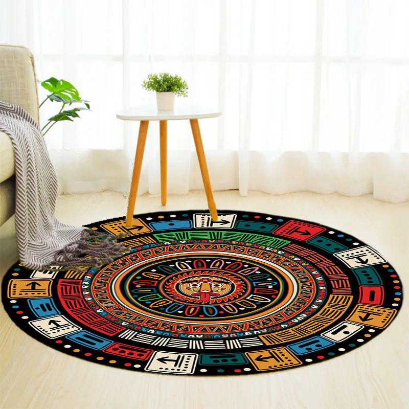 S Mayan Round Rug Nonslip Area Rug Office Chair Mat Carpet For Living Room Bedroom Home Decor